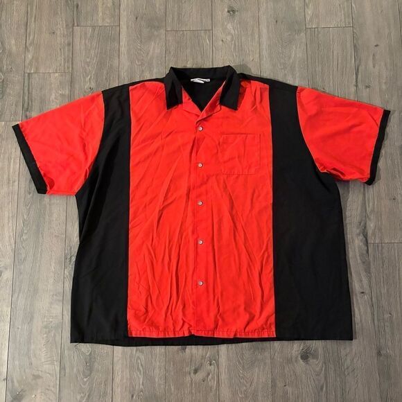 Vintage Cruisin USA Bowling Shirt Mens 4XL Red Black Button Up Rockabilly - Picture 2 of 4